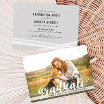 Handwritten White | Photo Graduation Announcement<br><div class="desc">Modern graduation photo announcement or party invitation features your landscape oriented photo on the front, with "Graduate" in white handwritten style script and your name, school and graduation year beneath. A grey gradient element at the bottom helps the white text show up against your photo, but can be removed by...</div>