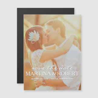 Handwritten White Script Save the Date Vertical Magnetic Invitation