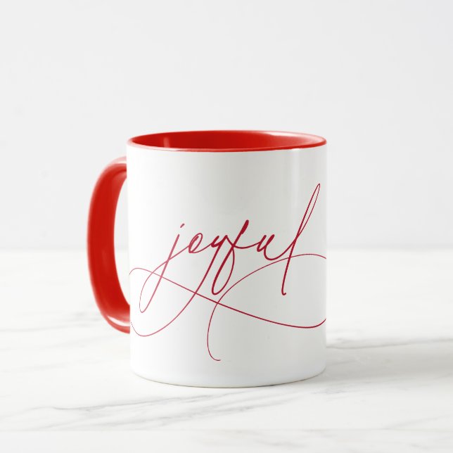 Handwritting Joyful Minimalist Red Mug (Front Left)