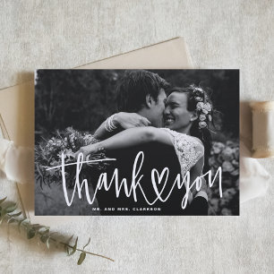 Handwritting with Heart Landscape Photo Wedding Thank You Card