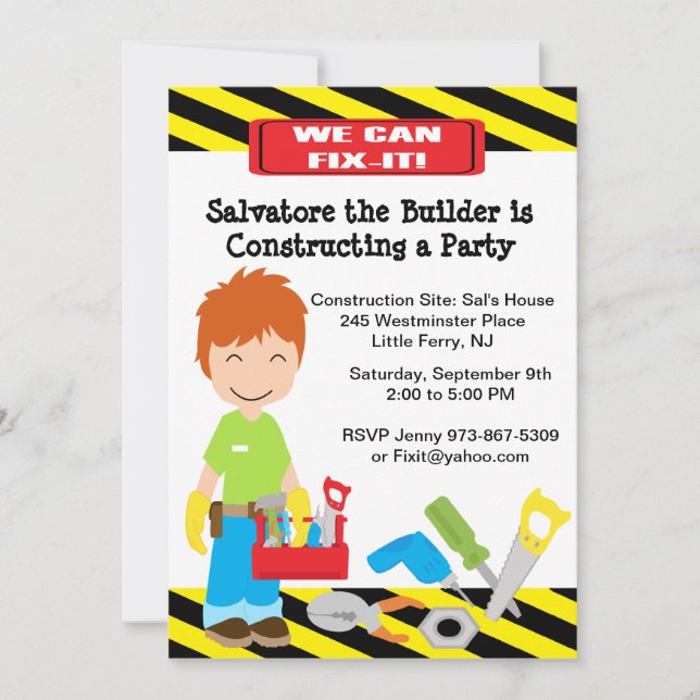 Handy Fix It Boys Birthday Invitation (Front)