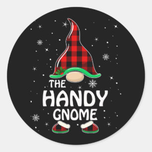 Handy Gnome Buffalo Plaid Matching Family Christma Classic Round Sticker