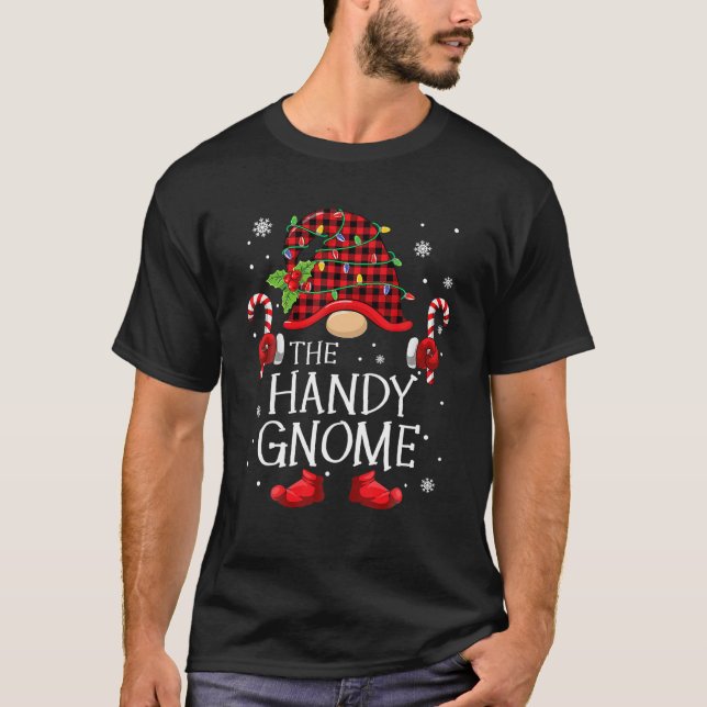 Handy Gnome Buffalo Plaid Matching Family Christma T-Shirt (Front)