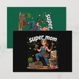 Handy Super Mom DIY Specialist Cartoon Thank You Card