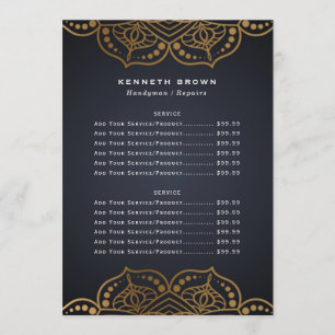 Handyman Black Gold Price List Menu