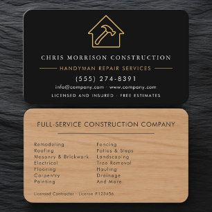 Handyman Black Gold Wood Remodeling Business Card
