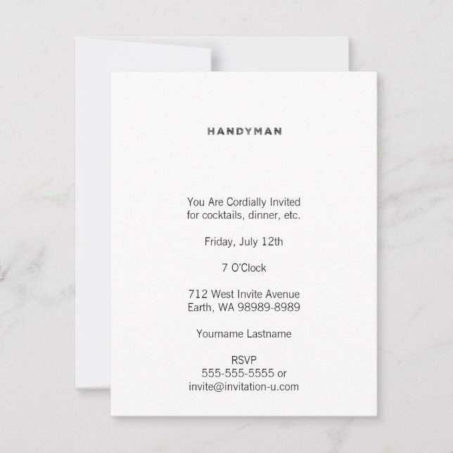 Handyman [Black Letterpress Style] Invitation (Front)