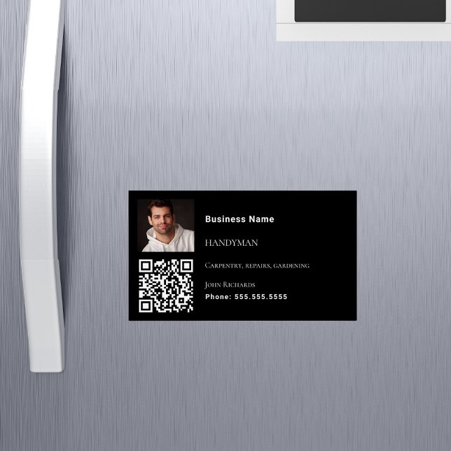 Handyman black photo QR code Magnetic Business Card (Creator Uploaded)