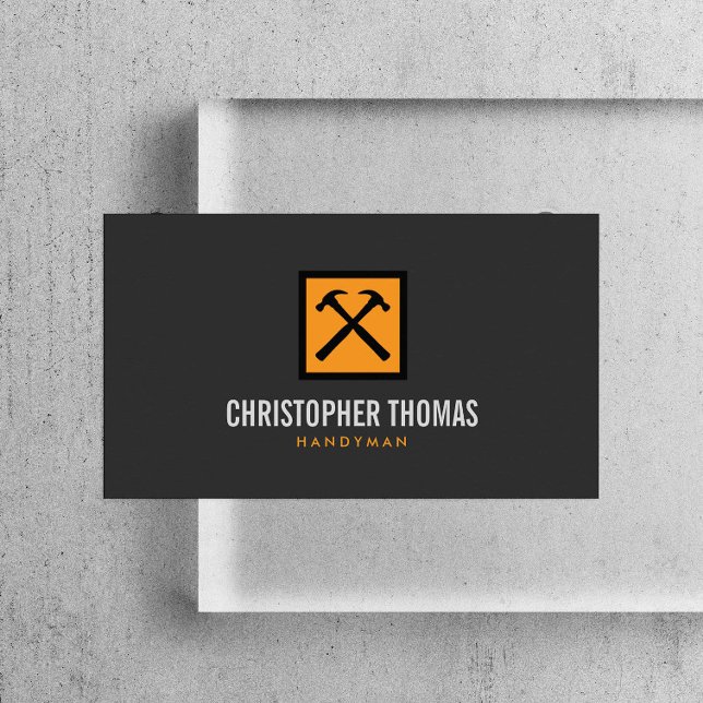 Handyman, Carpenter, Builder Orange Logo on Grey Business Card (Creator Uploaded)