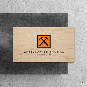 Handyman, Carpenter, Builder Orange Logo on Wood Business Card