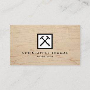 Handyman, Carpenter, Builder White Logo on Wood Business Card