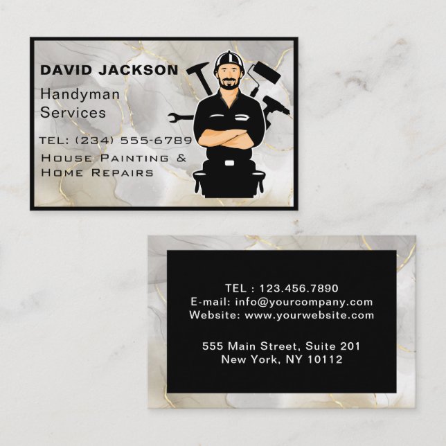 Handyman / Carpenter Tools Home Improvement marble Business Card (Front/Back)
