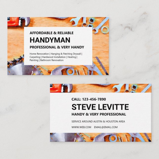 Handyman Carte de visite - Outils de construction (Devant / Derrière)