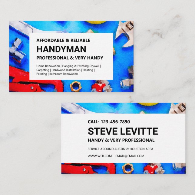 Handyman Carte de visite - Outils de plomberie (Devant / Derrière)