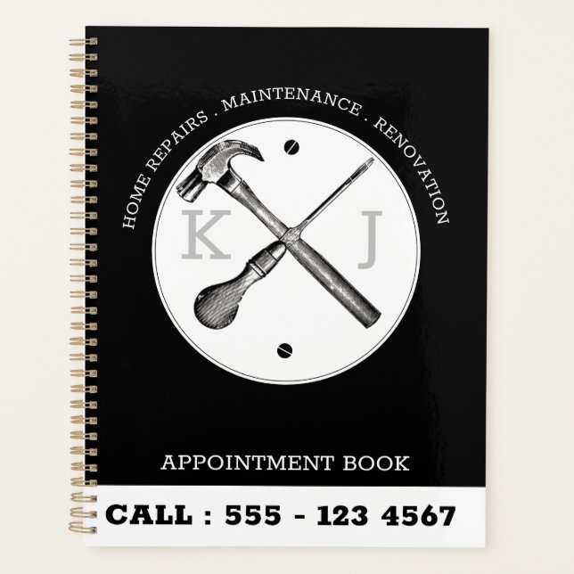 Handyman Construction Business Logo Black Custom Planner (Front)