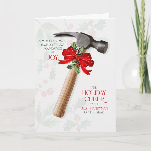 Handyman Construction Hammer Joy and Cheer Holiday Card (Front)