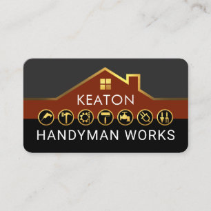 Handyman Construction Service Gold Rooftop Business Card