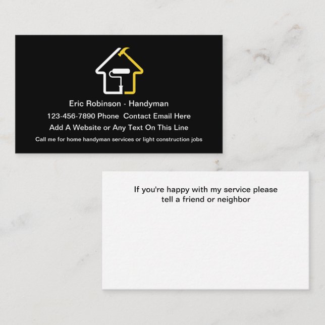 Handyman Construction Unique New Business Cards  (Front/Back)