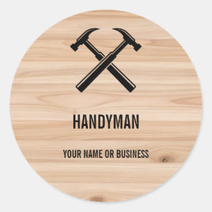 Handyman Contractor Rustic Wood Hammer Logo  Classic Round Sticker