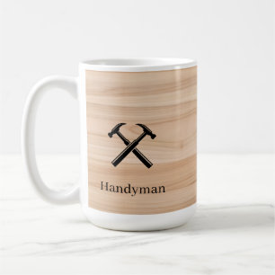 Handyman Contractor Rustic Wood Hammer Logo Coffee Mug