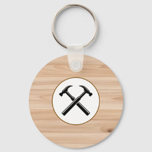 Handyman Contractor Rustic Wood Hammer Logo  Keychain