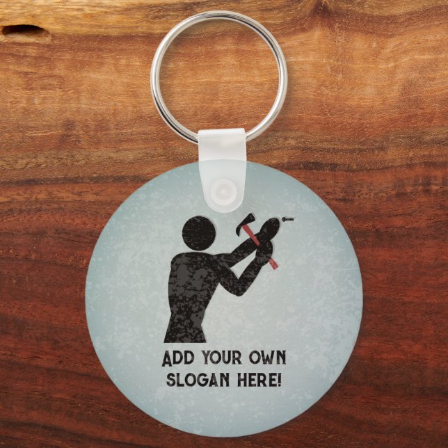 Handyman - DIY Guy with hammer - Add own name/text Keychain (Front)