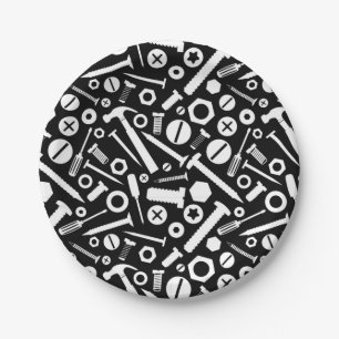 Handyman DIY Mister Fixit Hammer Nuts Bolts Tools Paper Plate