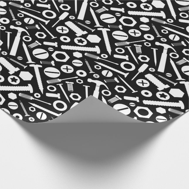 Handyman DIY Mister Fixit Hammer Nuts Bolts Tools Wrapping Paper (Corner)