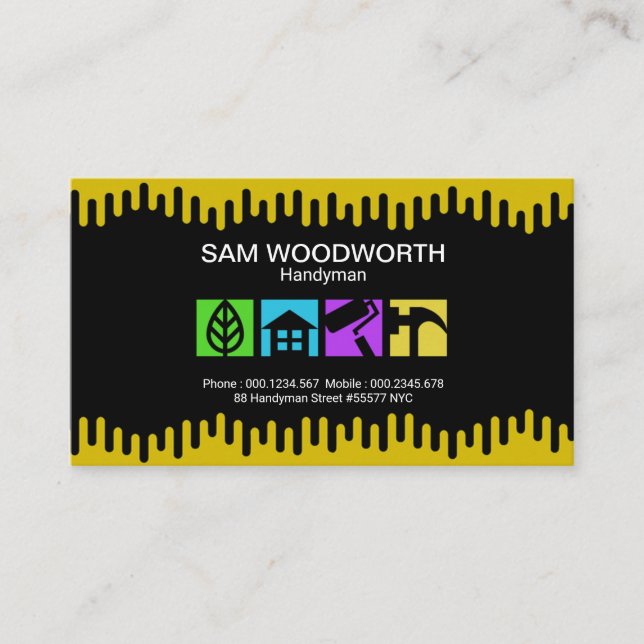 Handyman Dripping Paint Special Service Placard Business Card (Front)