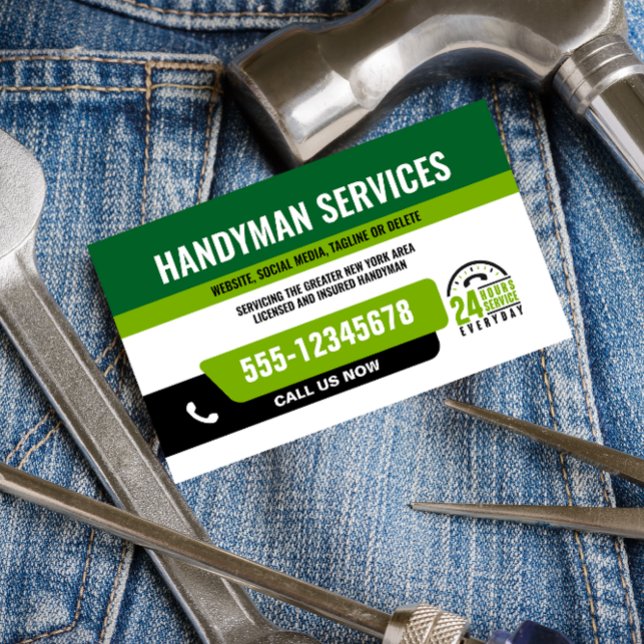 HANDYMAN FIX IT GUY URGENT REPAIR GREEN BLACK BUSINESS CARD (Creator Uploaded)