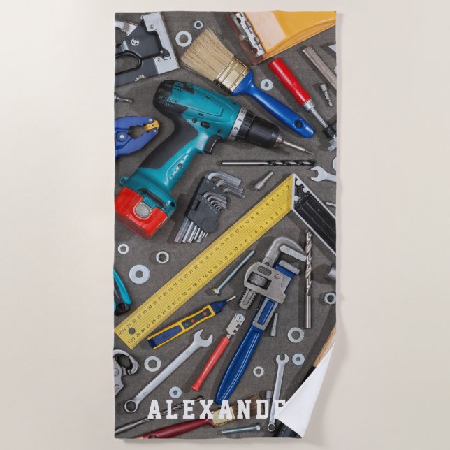 Handyman Garage Various Tools Beach Towel (Front)