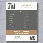 Handyman & Home Repair Service Flyer<br><div class="desc">A Flyer in brown and grey colours with an illustration including hammer,  screwdriver,  paint roller,  handsaw,  wrench. Fully customizable,  it can be suitable for all kinds of repair activities such as handyman,  home repair services,  plumbing,  etc.</div>