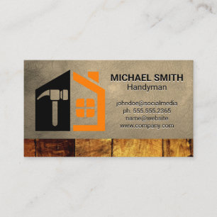 Handyman Logo Construction Wood Leather Business Card