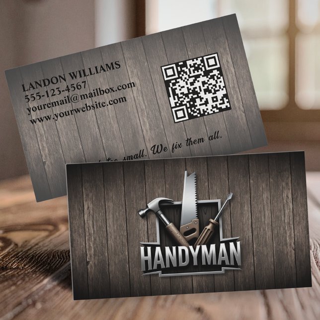 Handyman Maintenance Repair Service Wood QR Code Business Card (Creator Uploaded)