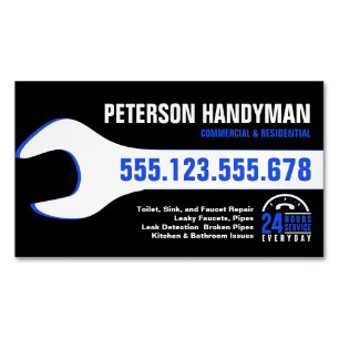 HANDYMAN PLUMBING 24 HOUR EMERGENCY WRENCH TOOL 	Magnetic BUSINESS CARD