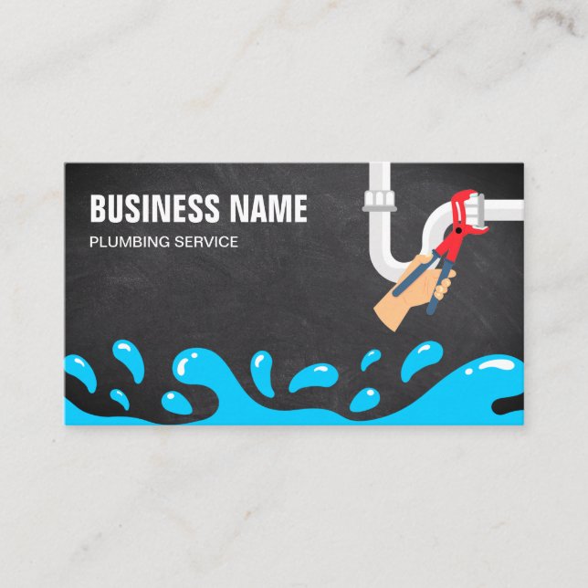 Handyman Plumbing Water Pipe Chalkboard Plumber Business Card (Front)