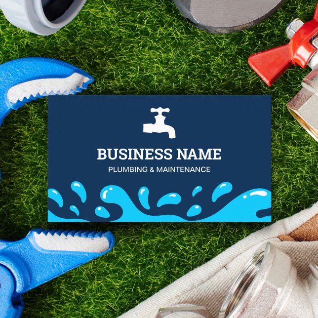 Handyman Plumbing Water Tap Navy Blue Plumber Business Card (Creator Uploaded)