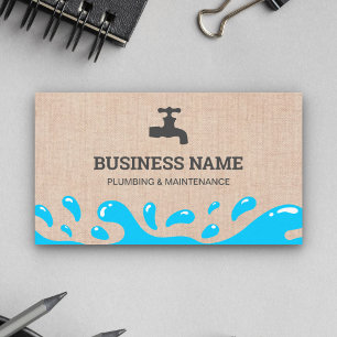 Handyman Plumbing Water Tap Rustic Burlap Plumber Business Card