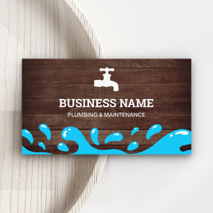 Handyman Plumbing Water Tap Rustic Wood Plumber Business Card