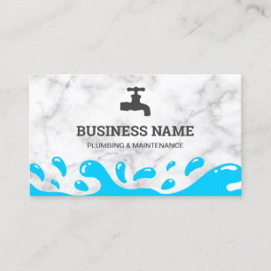 Handyman Plumbing Water Tap White Marble Plumber Business Card