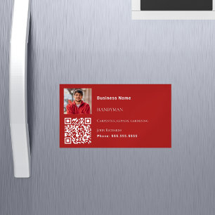 Handyman red white photo QR code Magnetic Business Card