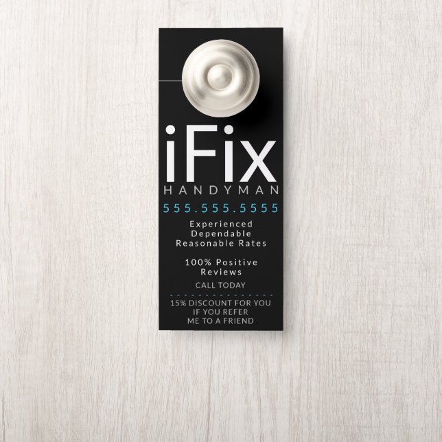 Handyman Repair Business Fix Customizable Modern Door Hanger (On Knob)