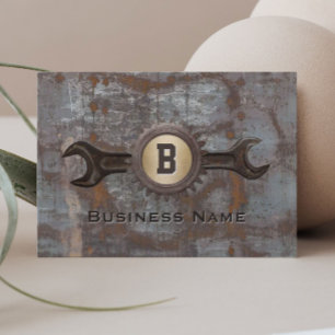 Handyman Repair Gear Monogram Vintage Rusty Metal Business Card