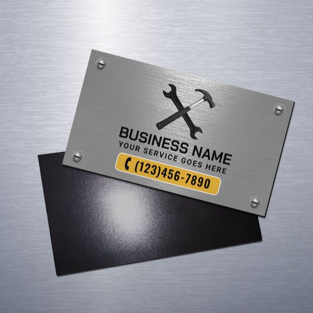 Handyman Repair Maintenance Service Faux Metal Magnetic Business Card (Creator Uploaded)