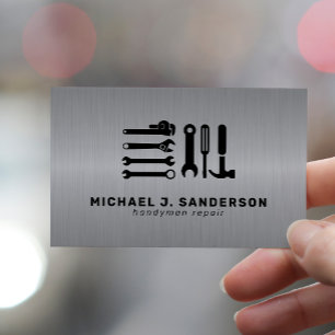 Handyman repair maintenance service steel metal business card