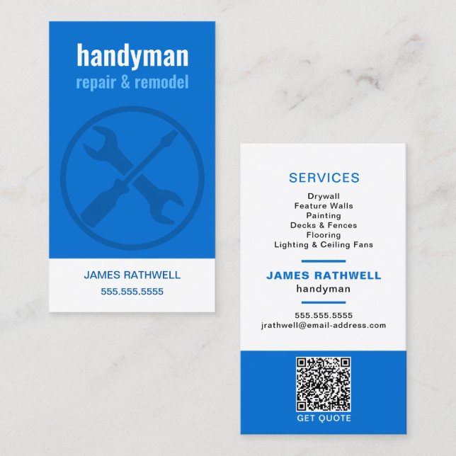 Handyman Repairs Remodel | QR Code Business Card (Front/Back)