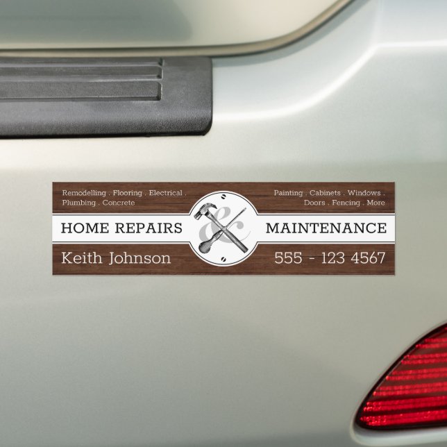 Handyman Rustic Wood Grain Vintage Construction  Bumper Sticker (On Car)