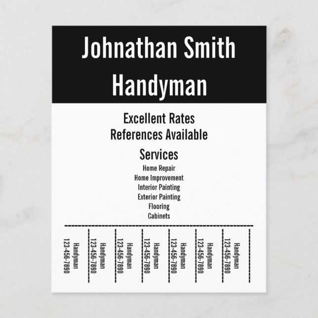 Handyman Services Black and White Text Template Flyer (Front)