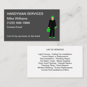 Handyman Services Business Cards List Of Services