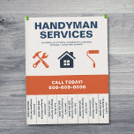 Handyman Services Flyer with Tear-Off Tabs<br><div class="desc">A professional handyman services flyer design with tear-off tabs in navy blue and orange colors with illustrations including a house,  hammer,  wrench,  and paint roller. Being completely adaptable,  it can be ideal for a variety of repair tasks,  including carpentry,  painting,  plumbing,  electrical,  handyman,  and home repair services.</div>